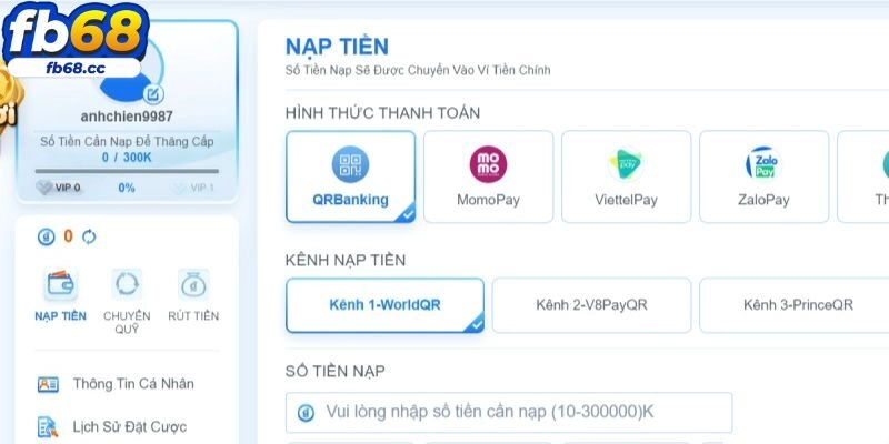 Cách thức nạp tiền cho người tham gia FB68 dễ dàng